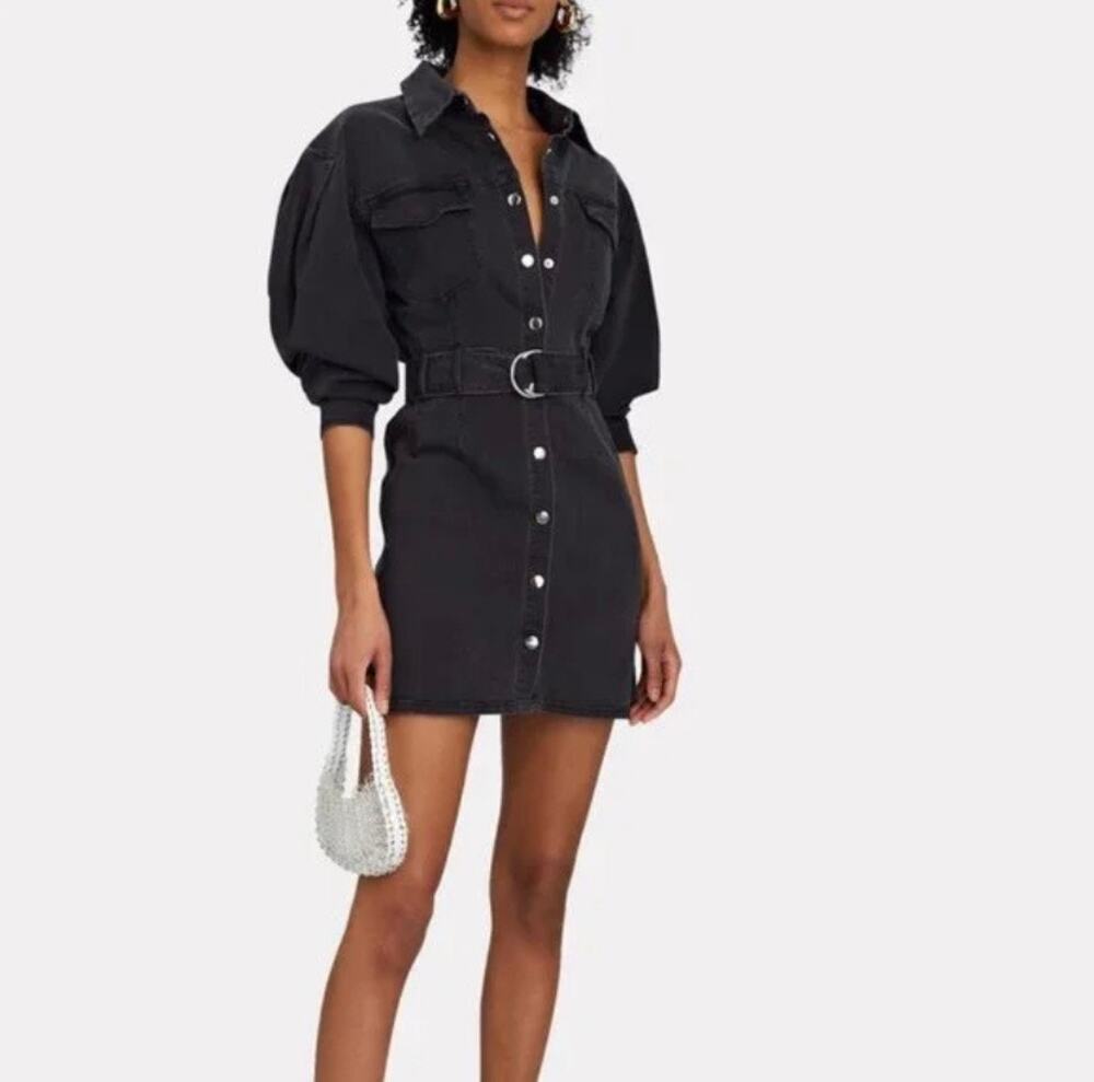 Intermix Greca Denim Button Down Mini Dress Black Size 2